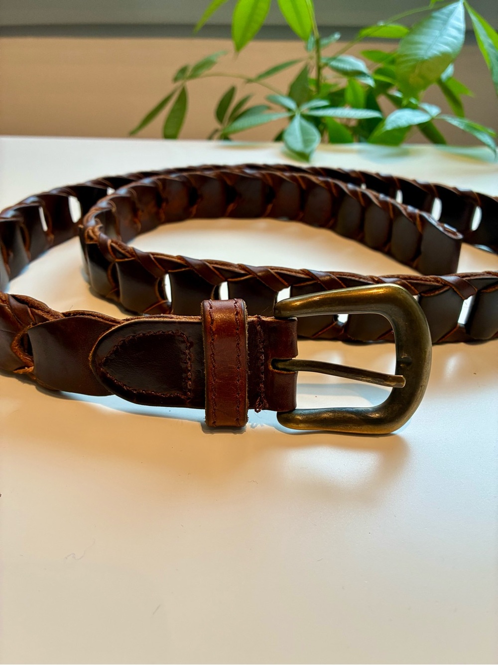 Vintage Boho Dark Brown Braided Leather Belt Size 40 Large XL 48"